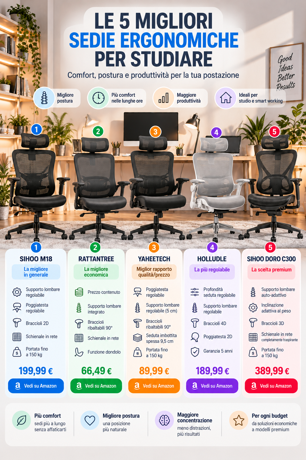 Le 5 Migliori Sedie Ergonomiche per Studiare